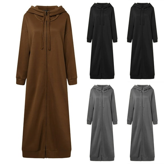 Aboser Womens Zip Up Long Hoodies Plus Size Long Sleeve Tunic Sweatshirts Fall Casual Fleece Hooded Jacket Comfy Soft Drawstring Coats with Pockets