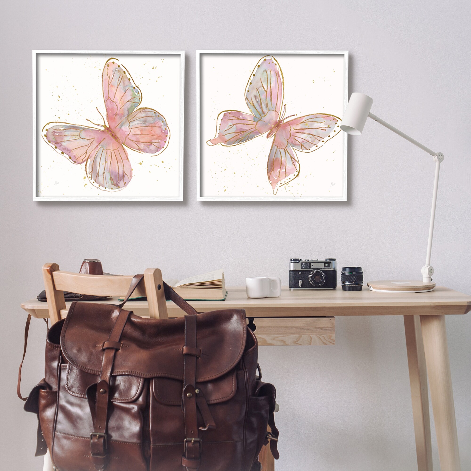 Stupell Industries Pink & Glam Butterflies Nature Animals & Insects Painting White Framed Art Print Wall Art, Set of 2