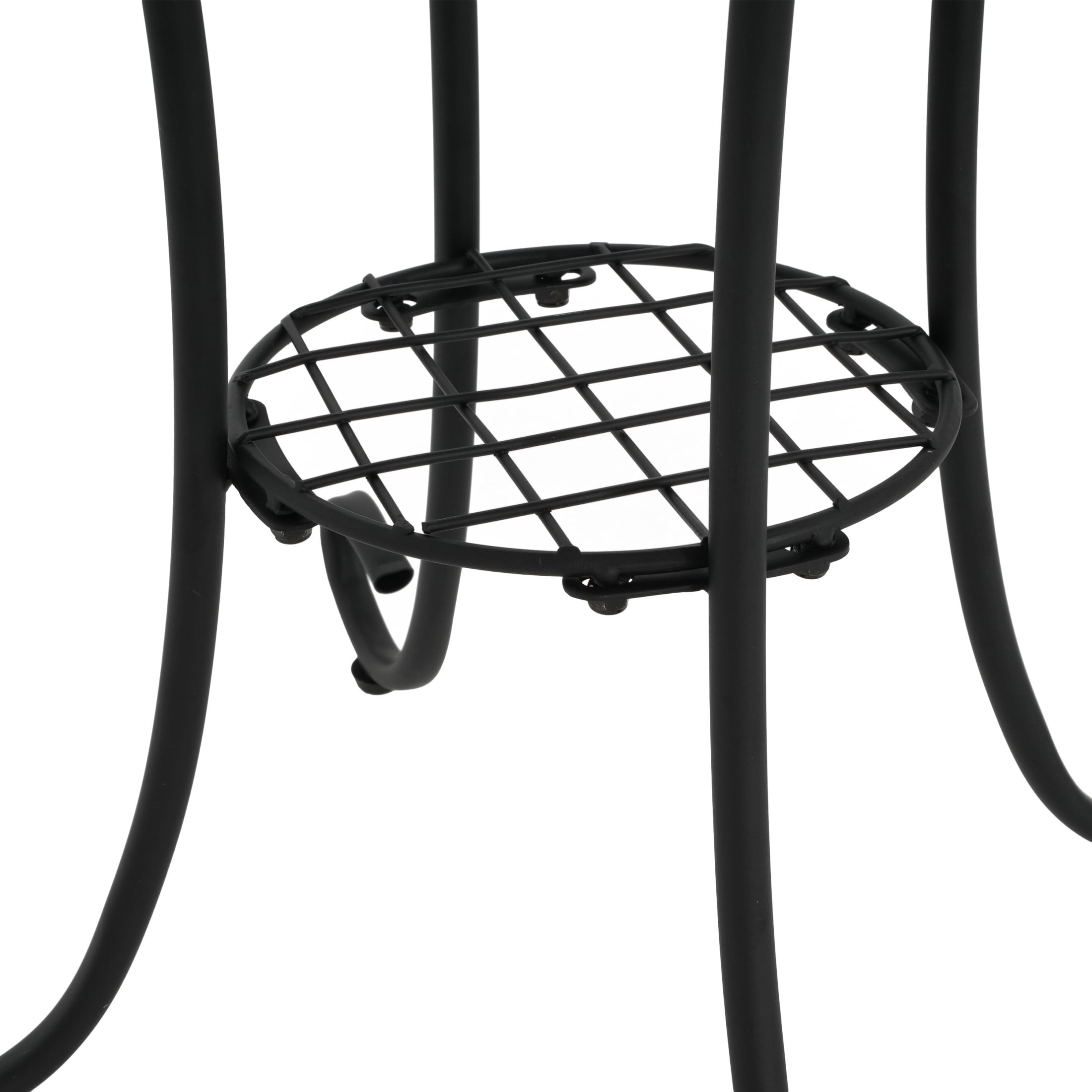 Trulisa Outdoor Patio Round Side Table with Shelf, Ceramic Tile, Iron, Black + Brown
