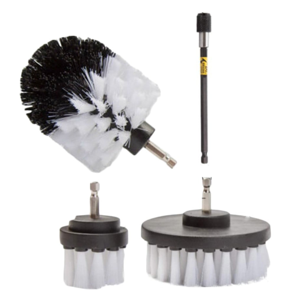 White 4Pcs Drill Brush Car Detailing Kit Attachment Soft Bristle Power Scrubber 