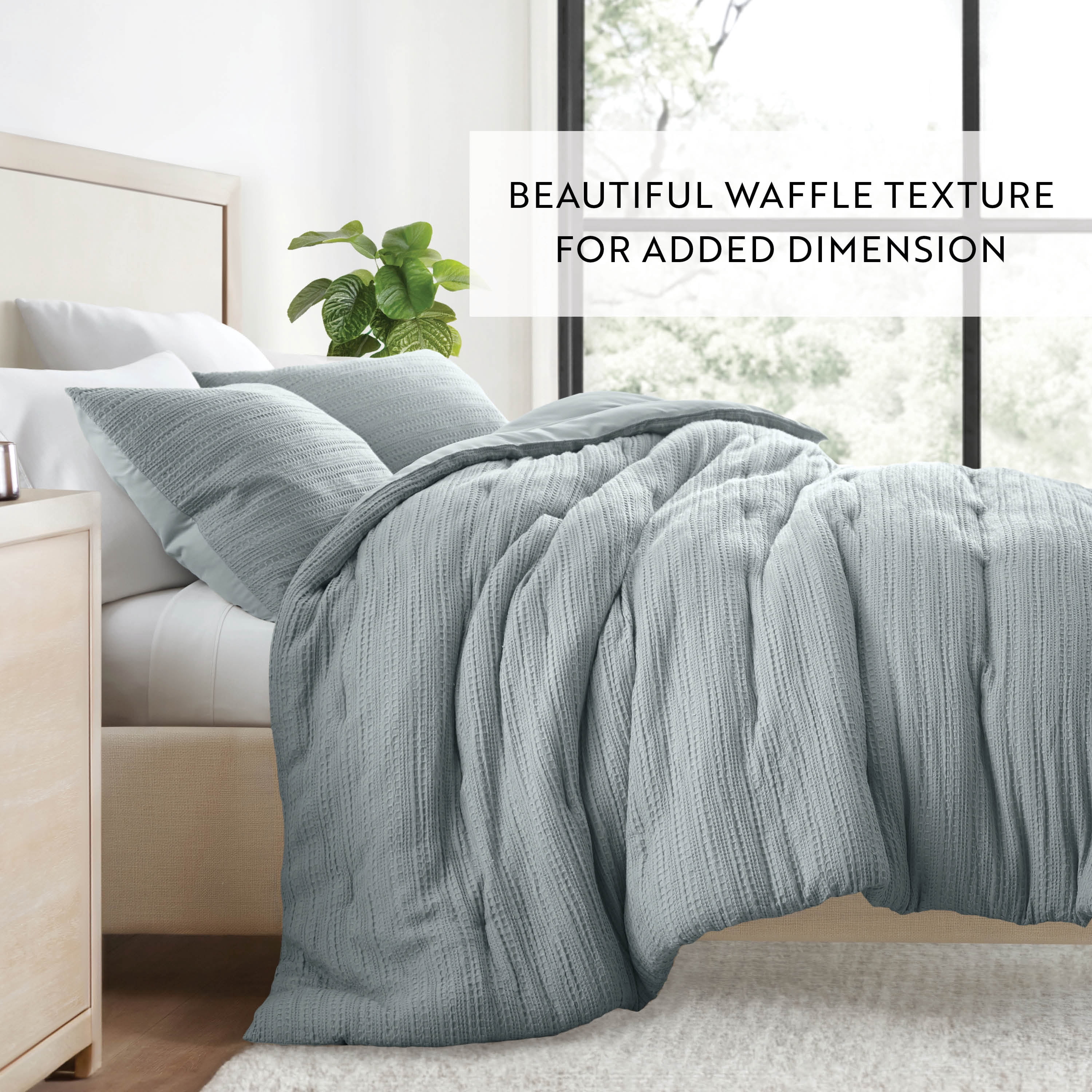 Textured Waffle Comforter Set in Light Blue for Full/Queen Size Bedding by Comfort Canopy