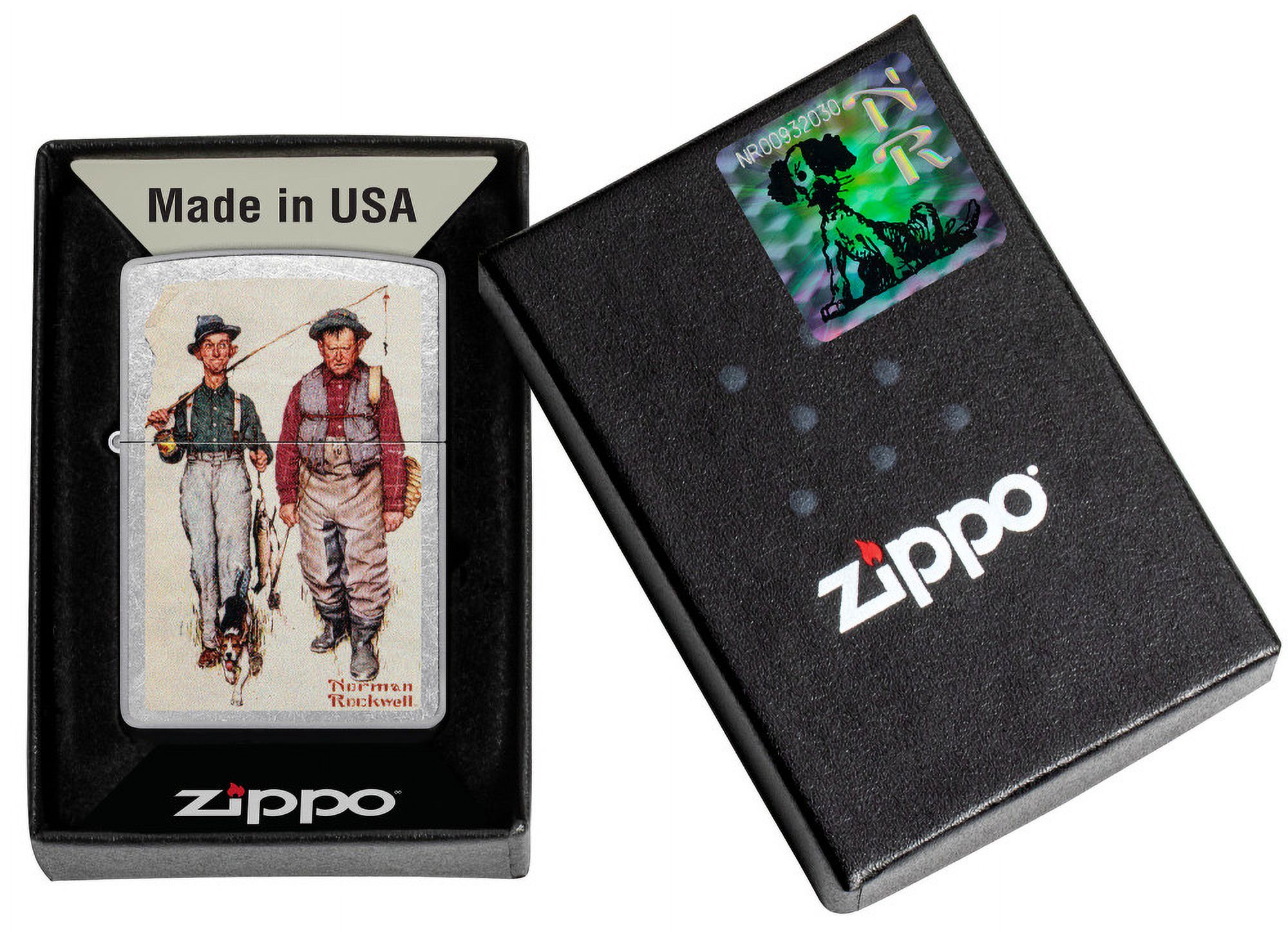 Zippo Norman Rockwell Fishing Street Chrome Pocket Lighter