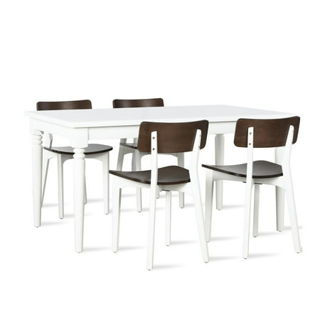 Novogratz Varick Rectangular 5-Piece Dining Set, White, Walnut