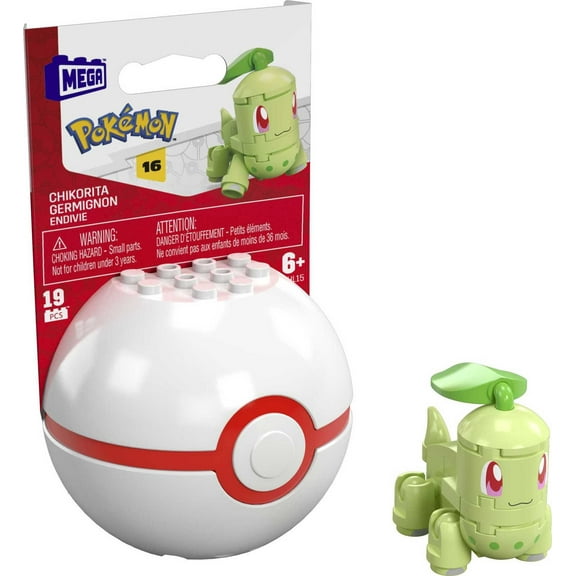 MEGA Pokemon Chikorita building set with 19 pieces and Poke Ball