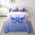 thumbnail image 2 of Homewish Cartoon Blue Butterfly Bedding Comforter Set 7pcs, Dreamy Stars Galaxy Moon King Bedding Sets, Kawaii Animal Reversible Bed Sheets, Breathable Home Decor, 2 of 7