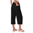 thumbnail image 7 of CBASIHI Womens Cotton Linen Capris with Pockets- Baggy Elastic Waist Drawstring Casual Summer Wide Leg Beach Pants Black Size XL, 7 of 7