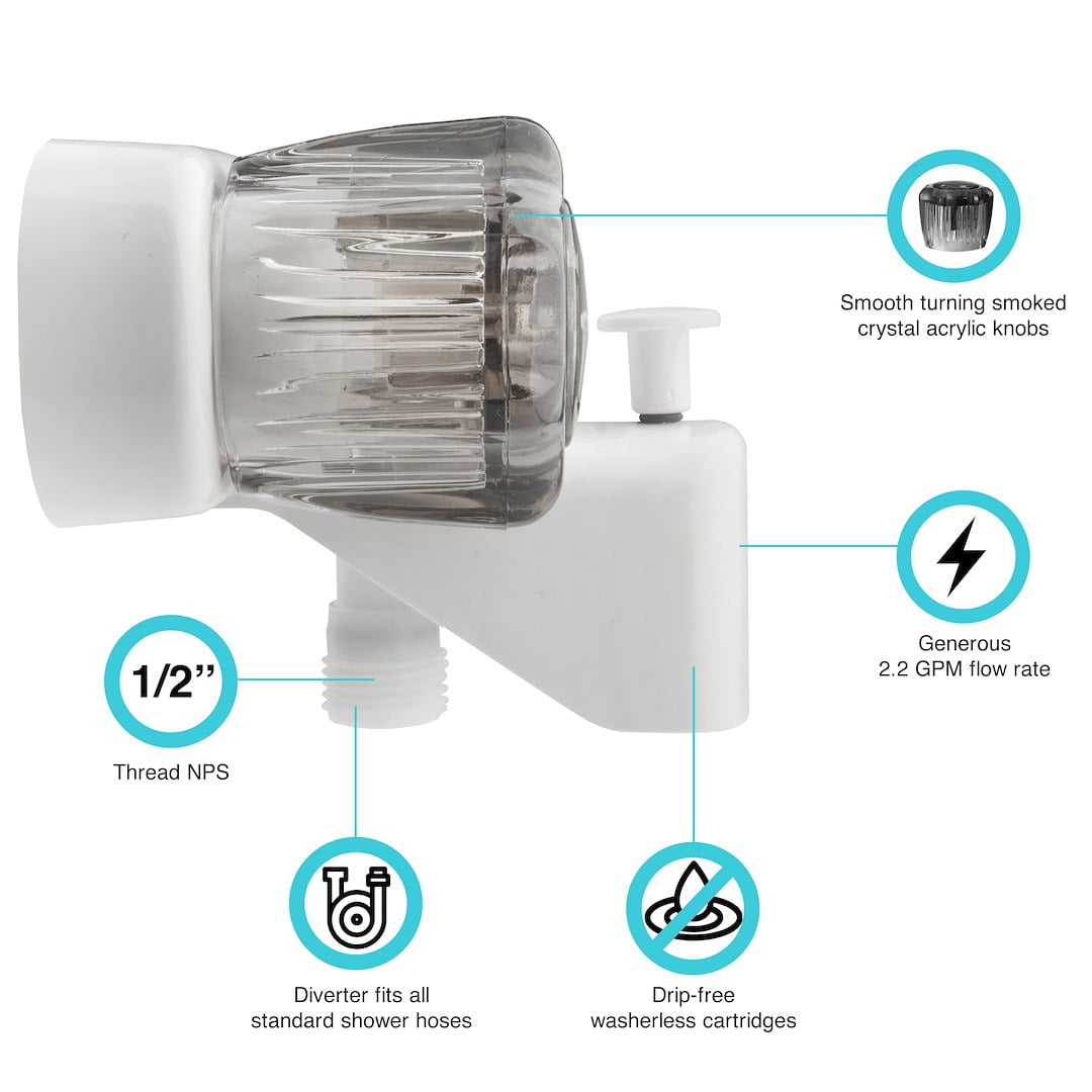 Dura Faucet RV Tub & Shower Diverter Faucet - White