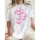 thumbnail image 1 of 1pc Women'S Casual Crew Neck T-Shirt with Pink Butterfly Print - Polyester Knit Fabric, Medium Stretch, Animal Pattern, All-Season Comfort Fit, 1 of 6