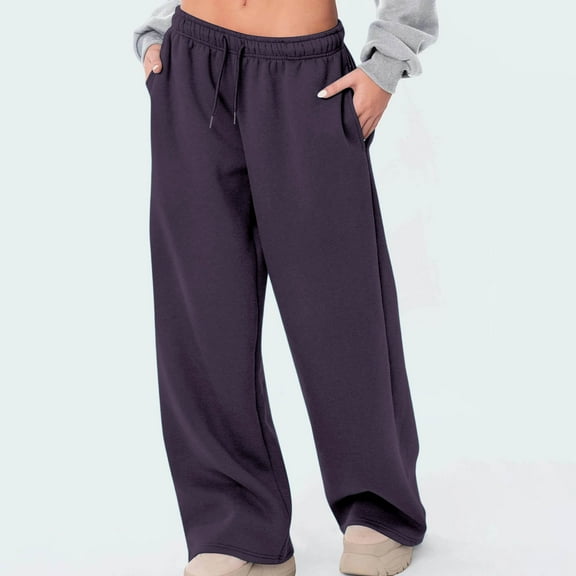 UQJfacai Wide Leg Sweatpants Women Fleece Baggy Elastic Waiste Lounge Pants Fall Outfits Winter Clothes Athletic Joggers with Pockets