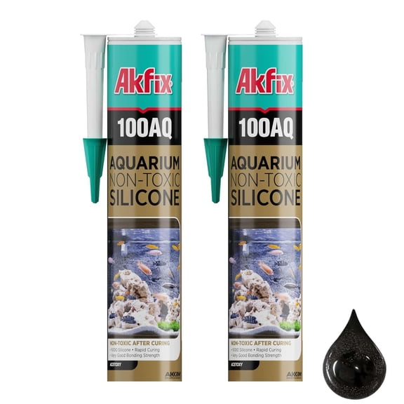 Akfix 100AQ Aquarium Silicone Sealant, Waterproof, Fish Safe, Black, 10.1 fl oz, 2 Pack