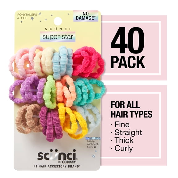 Scunci Ponytail Hair Ties, Multicolor, 40 Count