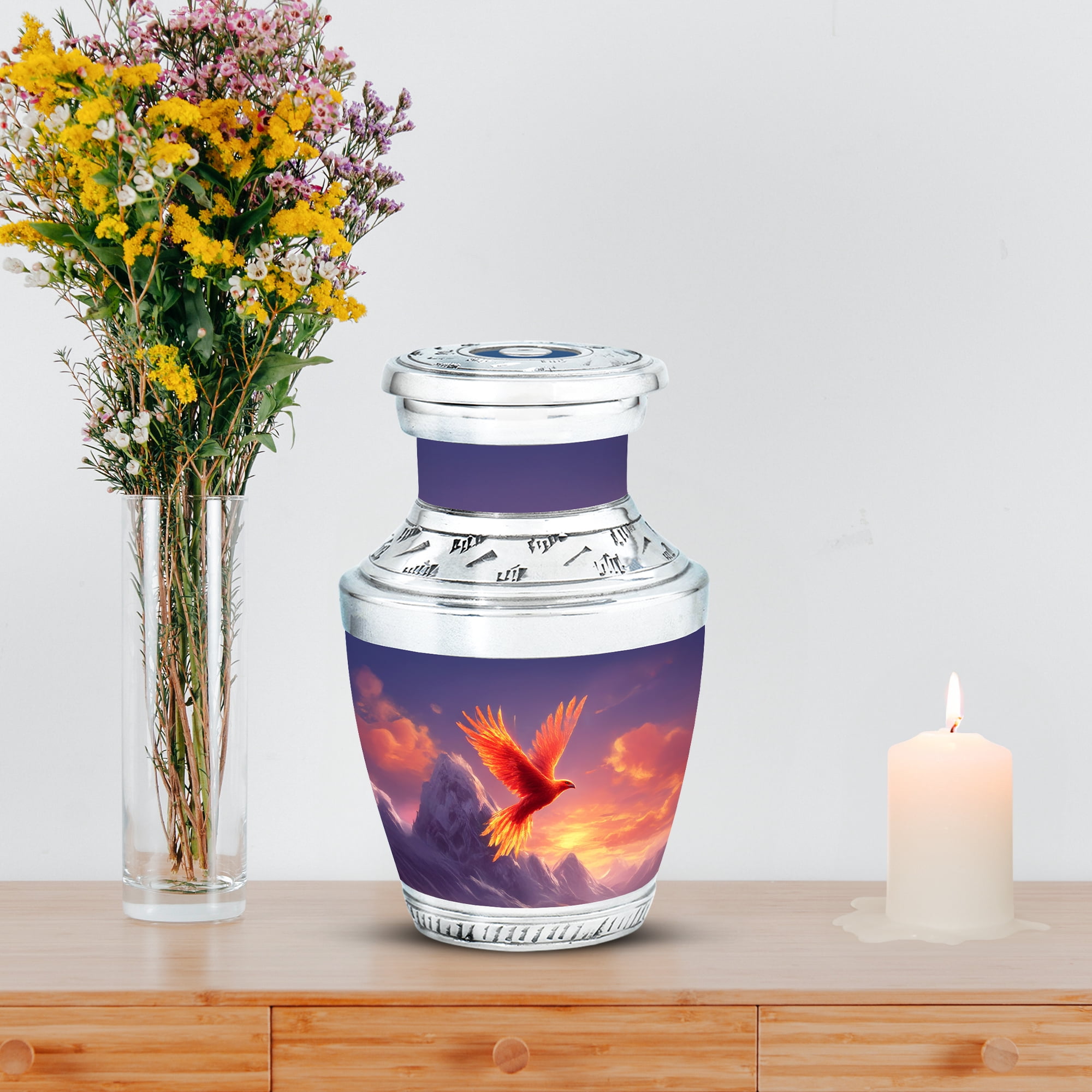 MUKTIVE Phoenix Cremation Urn for Human Ashes Mom & Dad, Decorative Keepsake Blue Urns for Ashes Male & Female, Memorial Snowy Mountain Gift Urns for Men & Women Funeral, 3 Inch