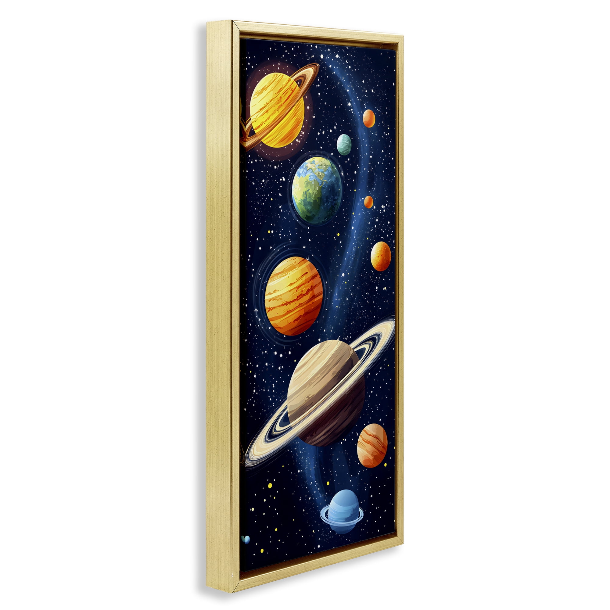 Stupell Industries Galaxy Swirl Planetary Orbit Gold Framed Floater Canvas Wall Art, design by Creative Studio