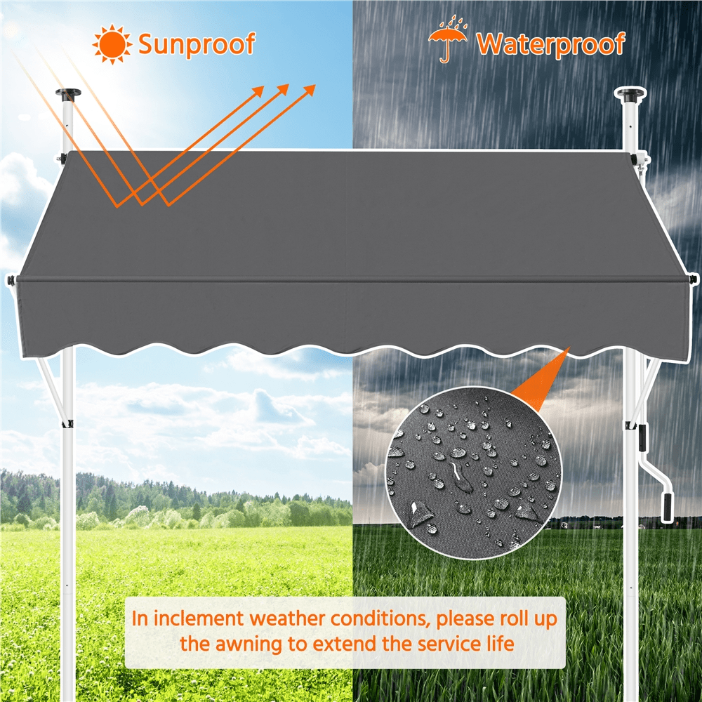 Renwick Manual 78.7″ L Retractable Awning with Adjustable Angle & Height, Dark Gray