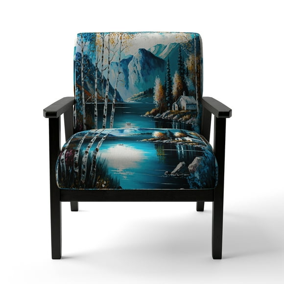 Designart « Retraite d'Automne au Bord du Lac II » Fauteuil d'Appoint Rembourré Bleu - Fauteuil Traditionnel avec Accoudoirs pour Chambre