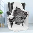 thumbnail image 4 of Fish Soft Flannel Fleece Throw Blanket, Vintage Design Rock Bass Fish Hand Drawn in Black and White Aquatic Image, Cozy Plush for Indoor and Outdoor Use, 50" x 60", Black White, by Ambesonne, 4 of 5