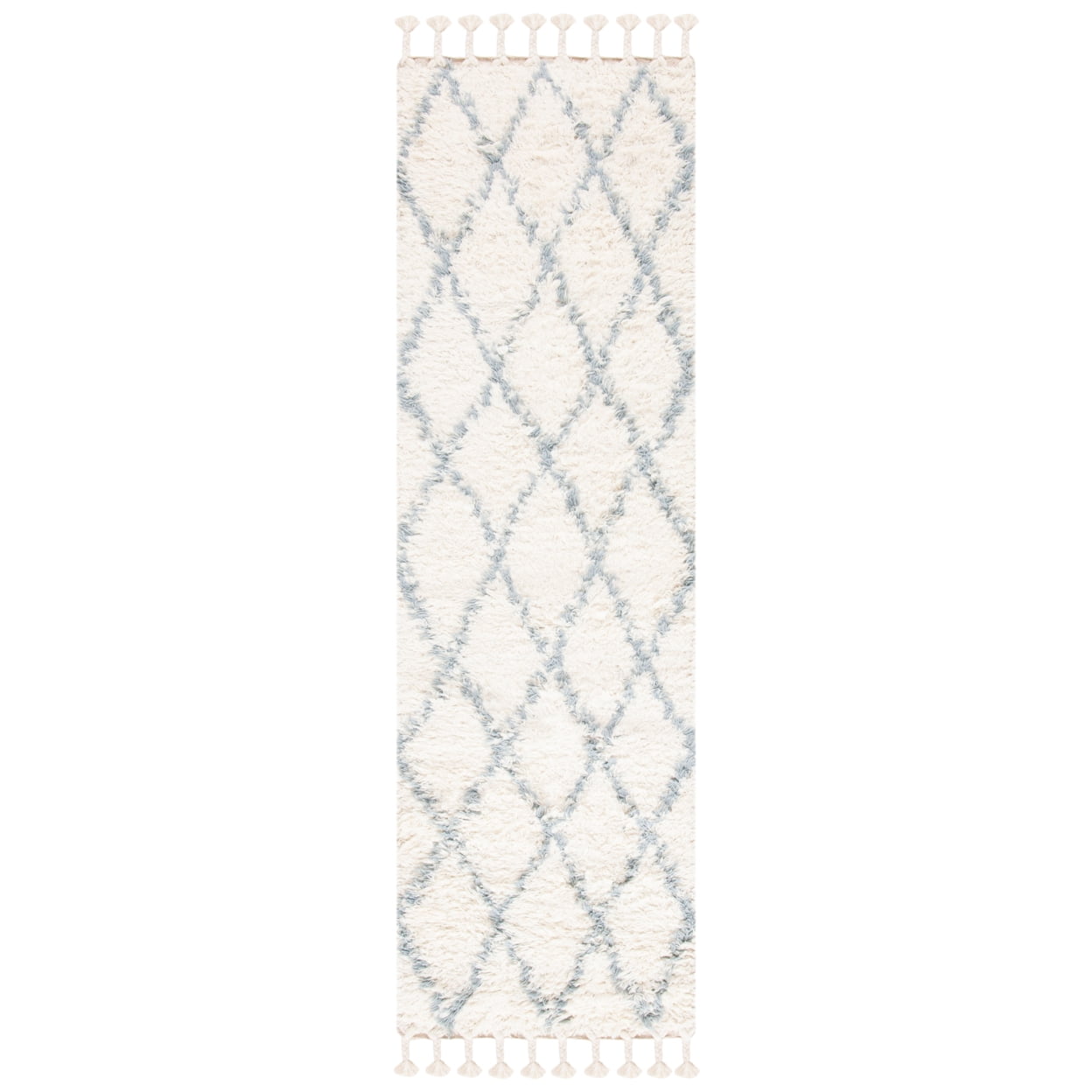 SAFAVIEH Casablanca Mackenzie Geometric Wool Shag Area Rug, Blue/Ivory, 8' x 10'