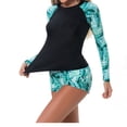 thumbnail image 3 of Amzcrzy Womens Rash Guard long sleeve Two Piece Swimsuit for Women, Floral Print Sleeves & Matching Boyleg Shorts, Upf 50+ Athletic Swimwear for Surfing Swimming, 3 of 8