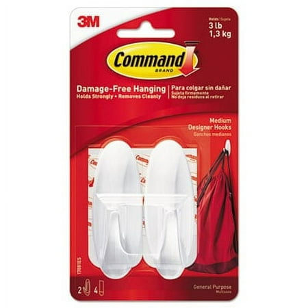 

3PK Command MMM17081ES General Purpose Hooks Designer Holds 3lb White 2 Hooks & 4 Strips/Pack