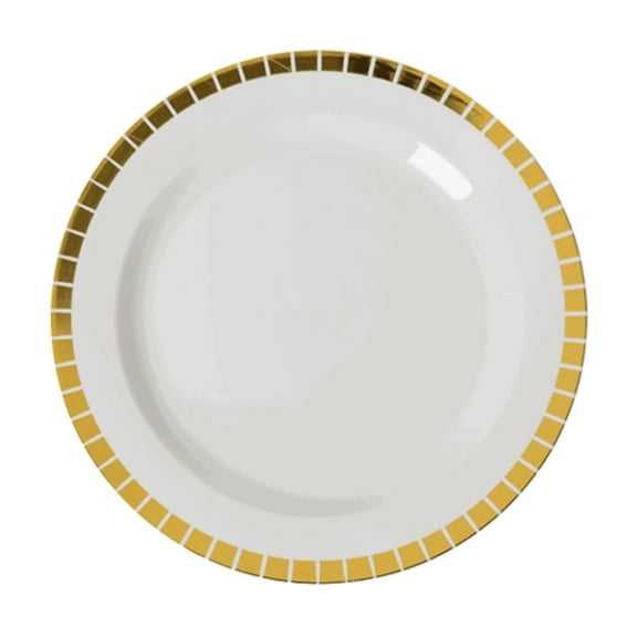 Exquisite Cream/Gold Slit 40 Pack 9" Disposable Salad Wedding & Party Dinnerware Plastic Plates