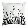 thumbnail image 1 of Black and White Throw Pillow Cushion Cover, Meadow Flowers and Dragonfly Silhouettes Spring Nature Illustration, Decorative Square Accent Pillow Case, 18 X 18 Inches, Black and White, by Ambesonne, 1 of 2