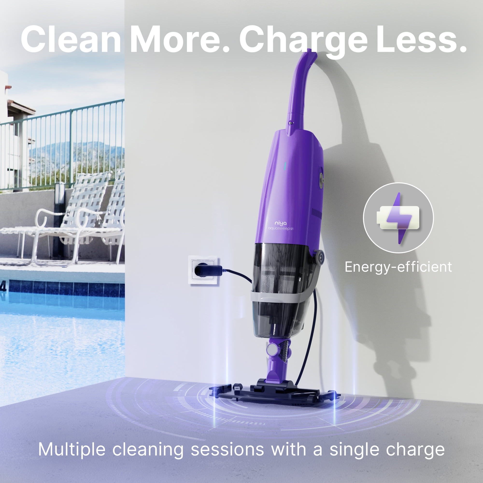 Niya Aquasweep Cordless Handheld Pool Vacuum from the Creators of Dolphin – 180° Brush, Long Battery Life – for Inground, Above Ground Pools & Spas