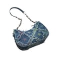 thumbnail image 2 of Willtoo Quilted Denim Shoulder Bag for Women Star Pattern Clutch Hobo Bag Small Tote Handbag with Zipper Closure, 2 of 5