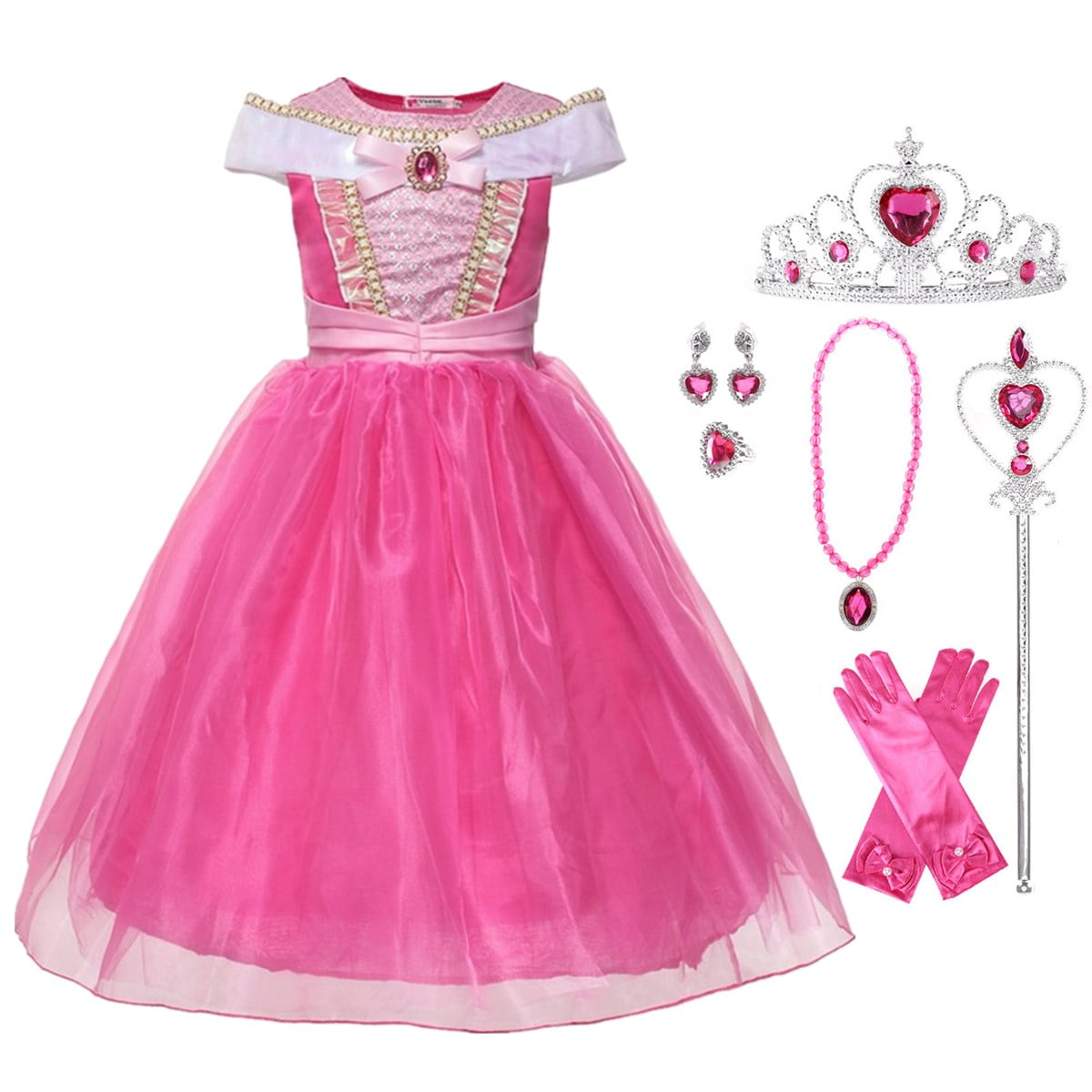 HAWEE Girls Princess Aurora Costume Sleeveless Off Shoulder Sleeping Beauty Halloween Party Dress Up Walmart