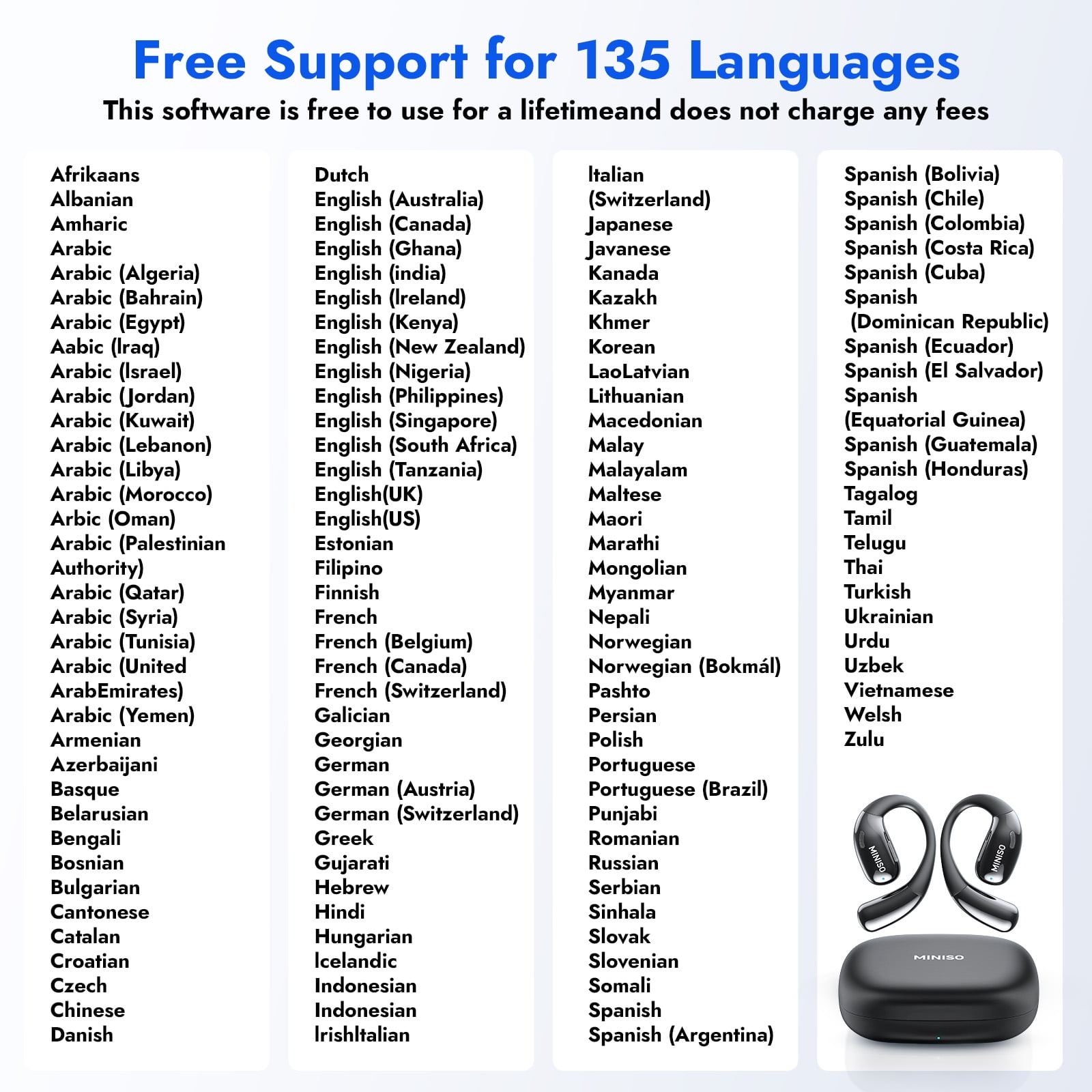 MINISO X28 AI Translation Earbud Open Ear Wireless Earbud Support 135 Language Real Time Translation