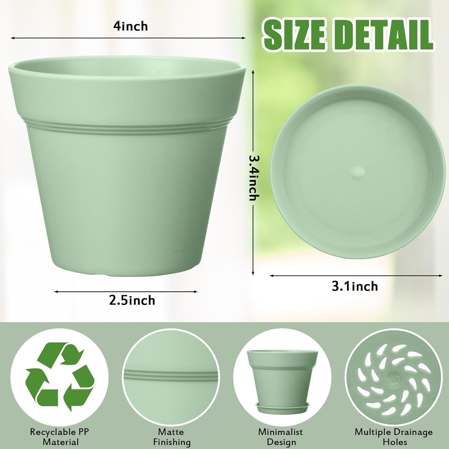 54 Pack 4 Inch Plant Pots Bulk Small Planter with Drainage Hole and Saucer Small Plastic Pots for Flowers Succulent Cactus and All House Indoor(Colorful)