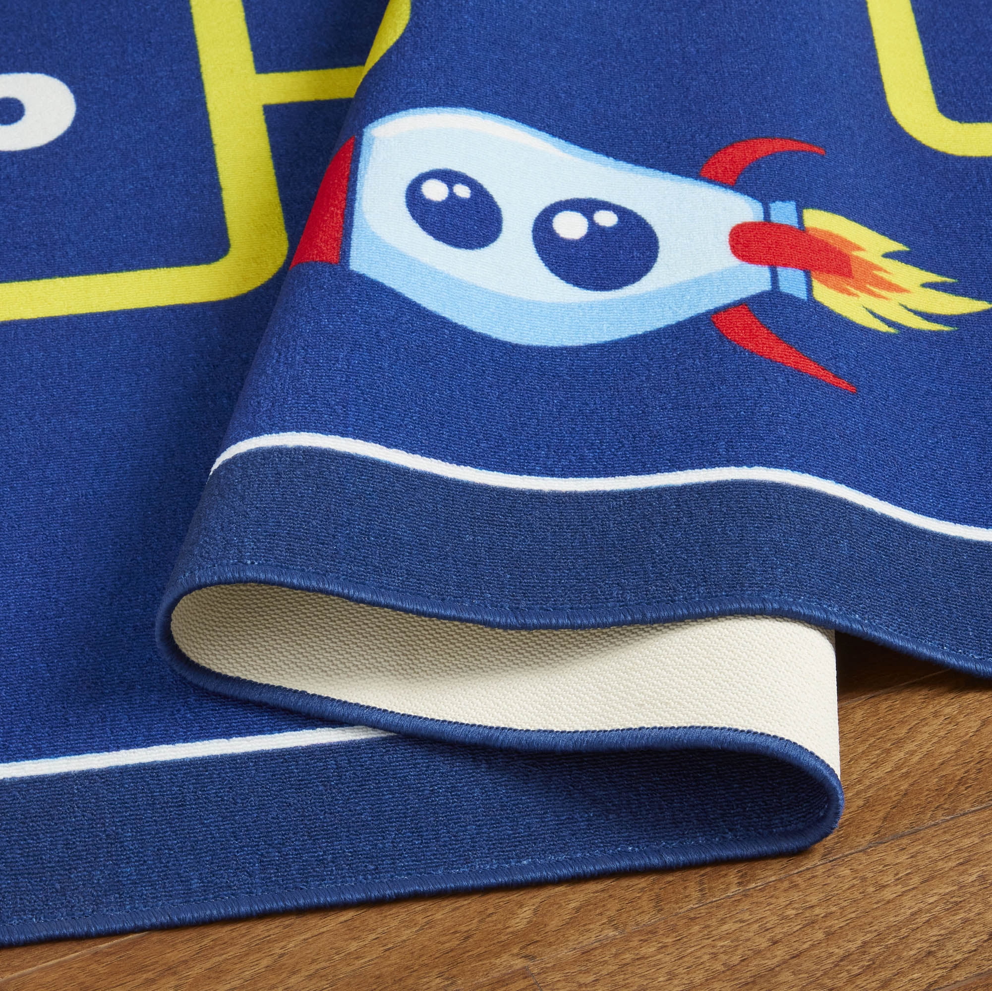 Everwash™ Imagine Hopscotch Space Kids Machine Washable Area Rug, Blue/Yellow, 6'x9'