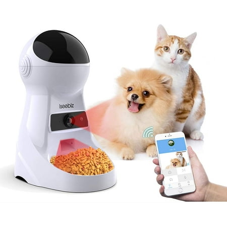 Iseebiz Automatic Smart Pet Feeder with Camera - Timed Cat Feeder,6 Meals/Day, Programmable,3L Capacity, White - Pet Feeder,Pet Christmas Gift
