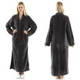 thumbnail image 4 of Oksun Womens Zip up Bathrobes Long Plush Fleece Warm Dressing Robe Gray M, 4 of 6