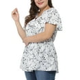 thumbnail image 5 of Agnes Orinda Women's Plus Size Tops Short Sleeve Smocked Waist V Neck Ditsy Floral Chiffon Summer Blouse 1X White, 5 of 9