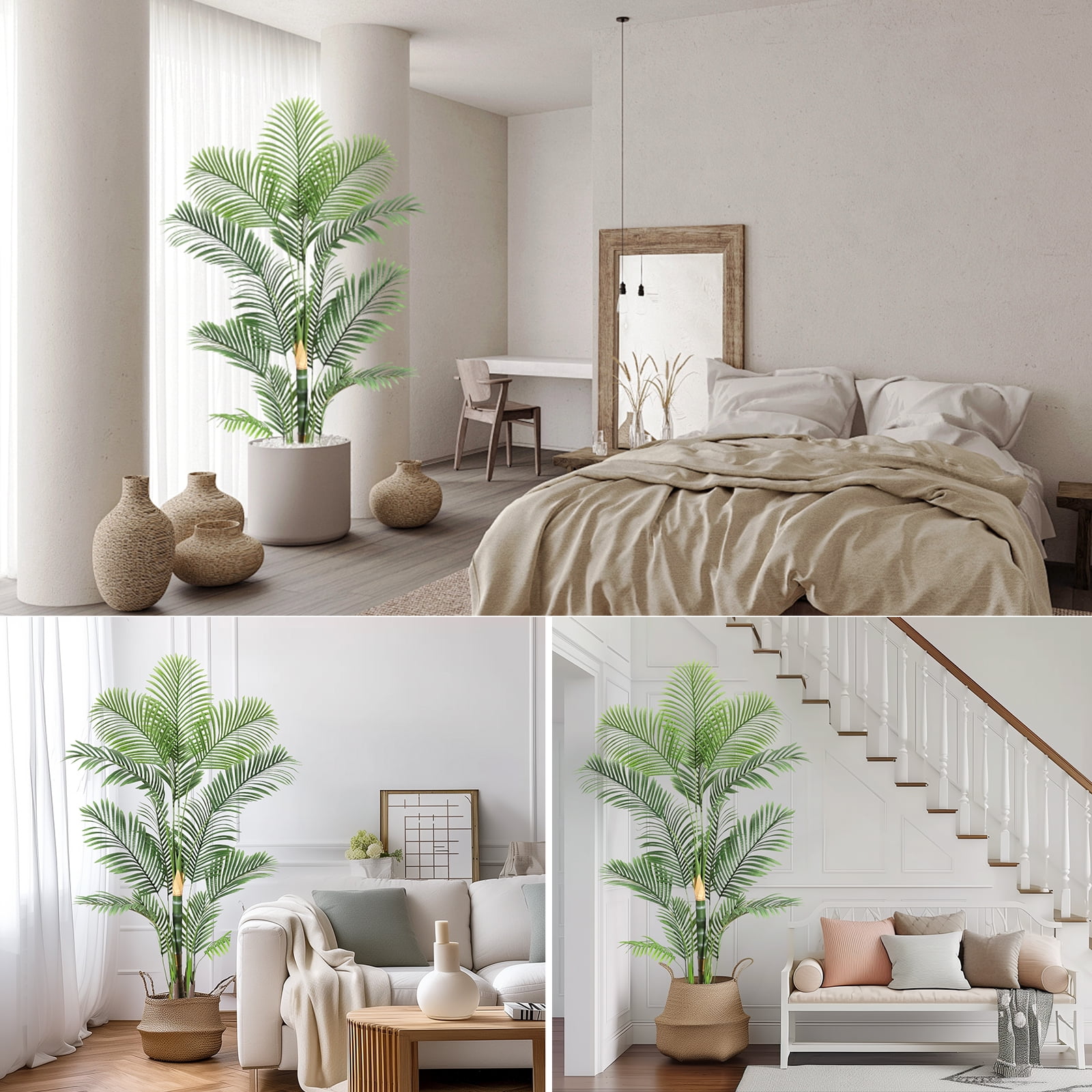 6FT Fake Tropical Palm Plant, Artificial Golden Cane Palm Tree, Pre Potted Faux Greenry Plant for Indoor Outdoor Big House Living Room Outside Patio Office Home Decor
