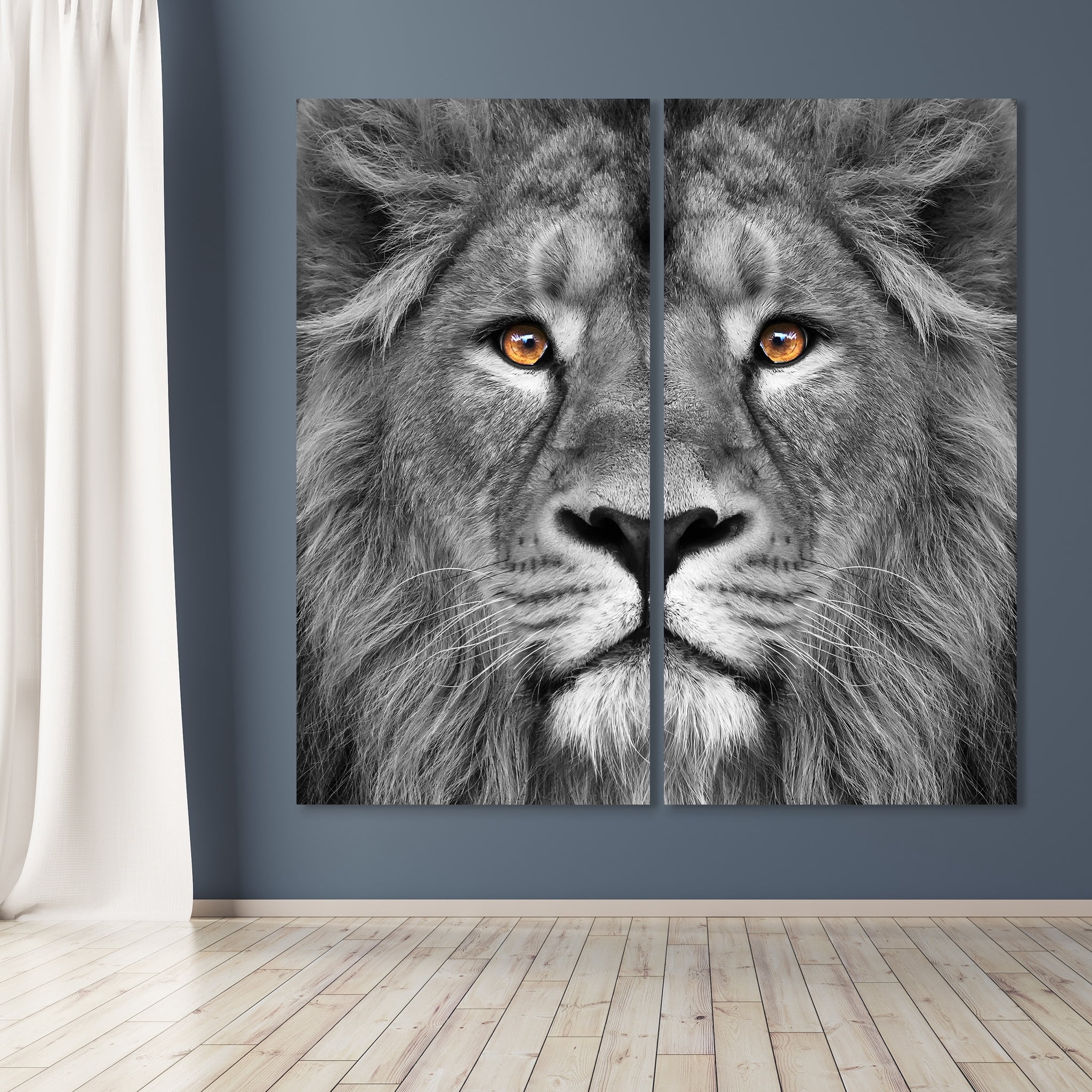 King of the Jungle Driptych Frameless Free Floating 36 in x 72 in Photography Art Prints, by Empire Art Set of 2