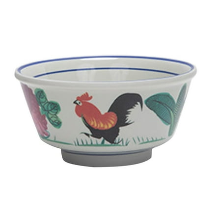 

Vintage Rice Bowl Retro Soup Bowl Farmhouse Rooster Pattern Food Serving Bowl