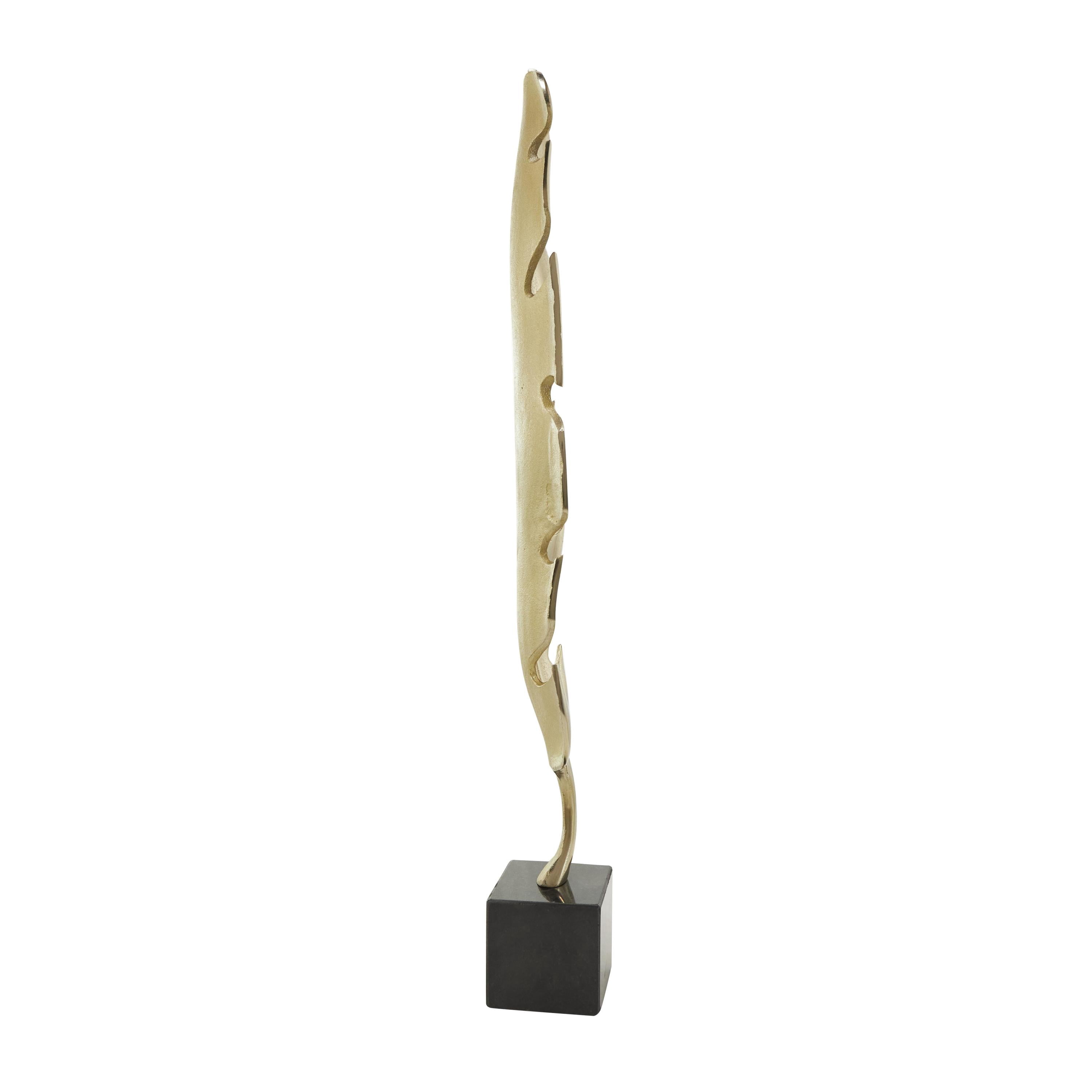 8" x 33" Gold Aluminum Metal Feather Bird Sculpture with Black Marble Base, by CosmoLiving by Cosmopolitan
