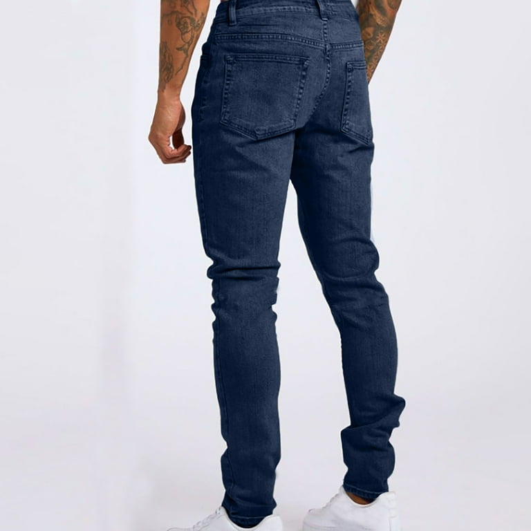 denim dress pants for men Mens High Waisted Dress Pants Denim Blue Straight Leg Trousers Spring Business Versatile Button Closure Gentleman Dress Pants