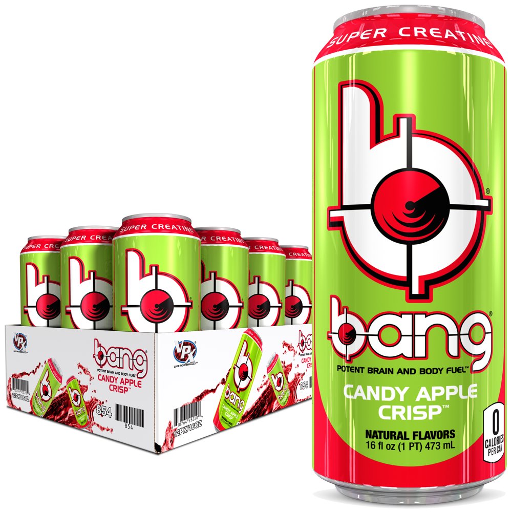 Bang Candy Apple Crisp Energy Drink with Super Creatine, 16 oz Cans, 12 Count