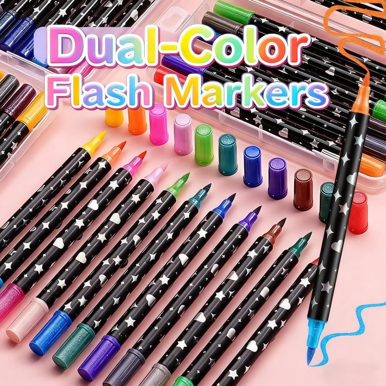 Dual-Tip Glitter Marker Pen, 12/24/36/48 Colors Glitter Brush