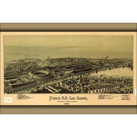 24"x36" Gallery Poster, map of Pennsylvania Railroad shops Altoona 1895