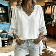 thumbnail image 5 of WULMLEO Womens Short Sleeve V Neck Tee Shirts Boho Frayed Hollow Out Cotton T-Shirt Lightweight Tassel Trendy Comfy Tees White XL, 5 of 5