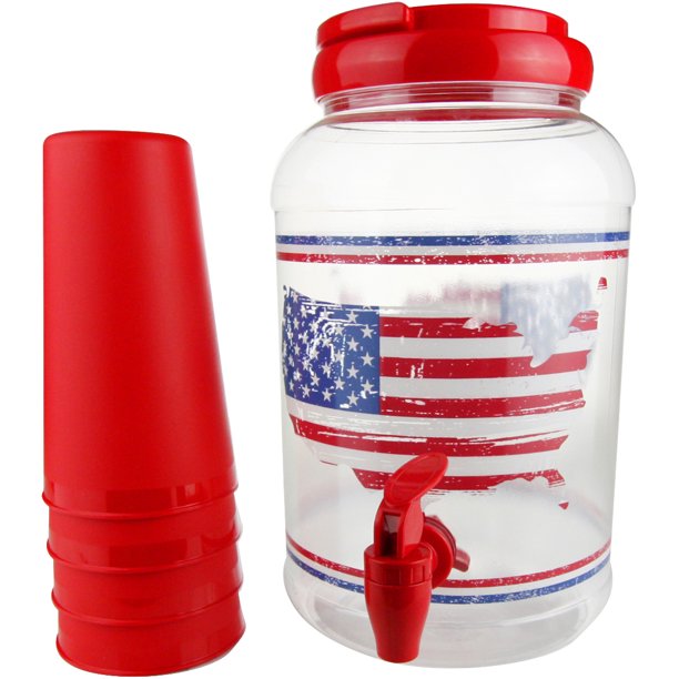 American Maid 1.25 Gallon Plastic 5 Piece Sun Tea Jar Set, US Map Flag