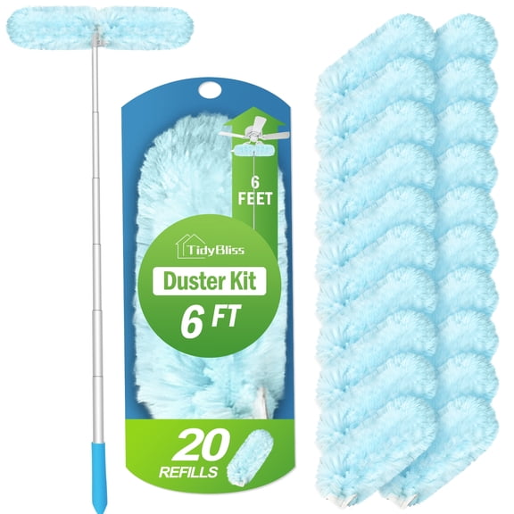 TidyBliss Dusters for Cleaning with Extension Pole 70" and 20 Refills