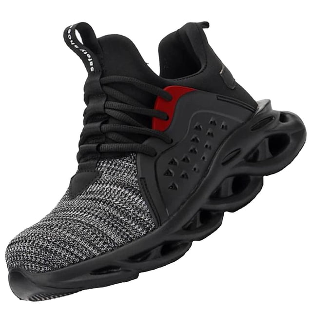 Tenis Modernos y Ligeros SafetyAirGray 9US 26.5MX Gris/Negro Plantilla Kevlar Suela EVA Punta de Acero Agujetas Ligero T FootShack MXAGY-008
