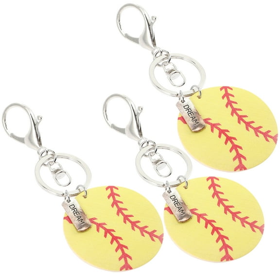 Worgeous 3 Pcs Wooden Softball Keychains Sports Key Rings Backpack Hanging Decorations