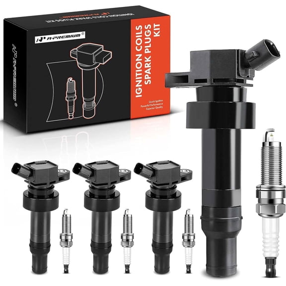 A-Premium Set of 4 Ignition Coil Pack and Iridium Spark Plugs Compatible with Hyundai Veloster 2012-2017, Accent & Kia Rio Soul 2012-2019, 1.6L Naturally Aspirated