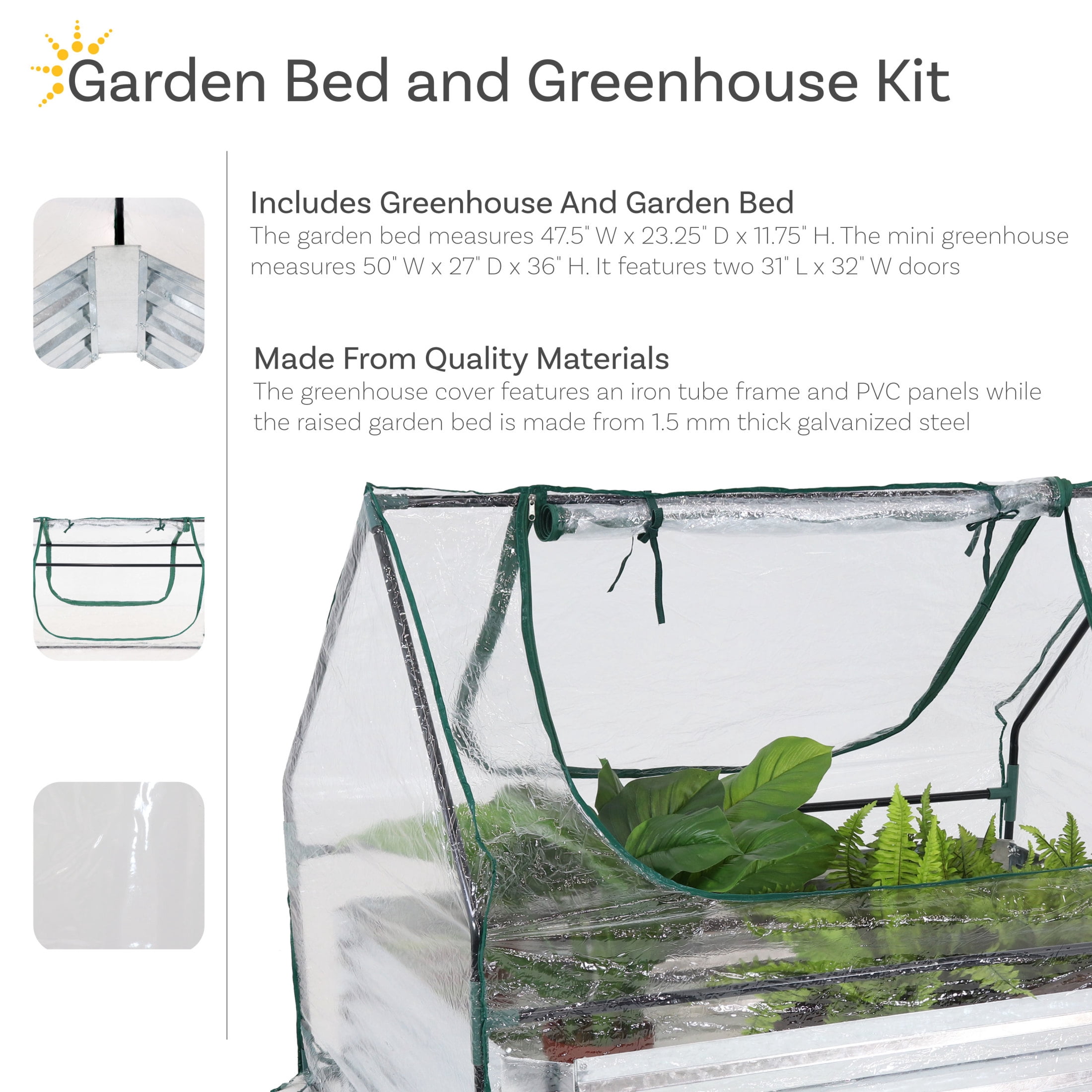 Sunnydaze 4' x 2' x 3' Outdoor Mini Greenhouse with Metal Raised Garden Bed, Clear