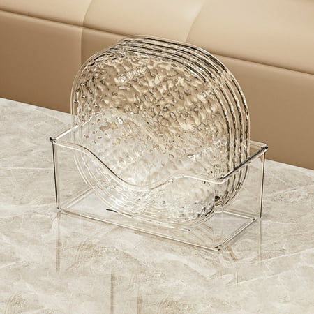 

4 PCS PlasticTransparent Crystal Dish With Base - Plastic Plates Reusable Dinner Plates With storage Shelf Lightweight Salad Plates Reusable Lightweight Plates For Kitchen Or Camping